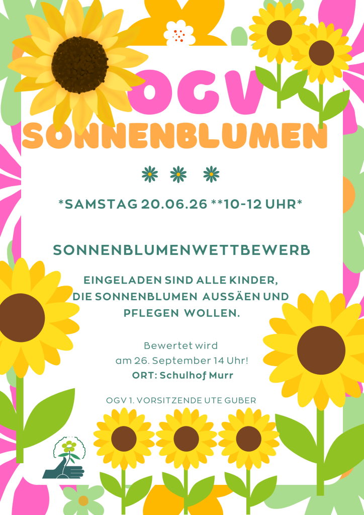 Plakat: OGV Sonnenblumenwettbewerb für Kinder, Bewertung am 26. September 2026